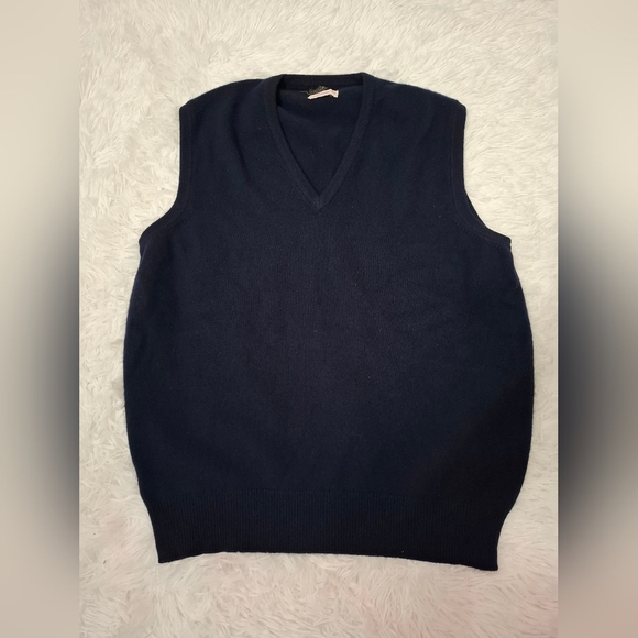Brooks Brothers 100% Cashmere Sweater Vest V Neck Sleeveless Mens 44 L Navy Blue - Picture 7 of 8